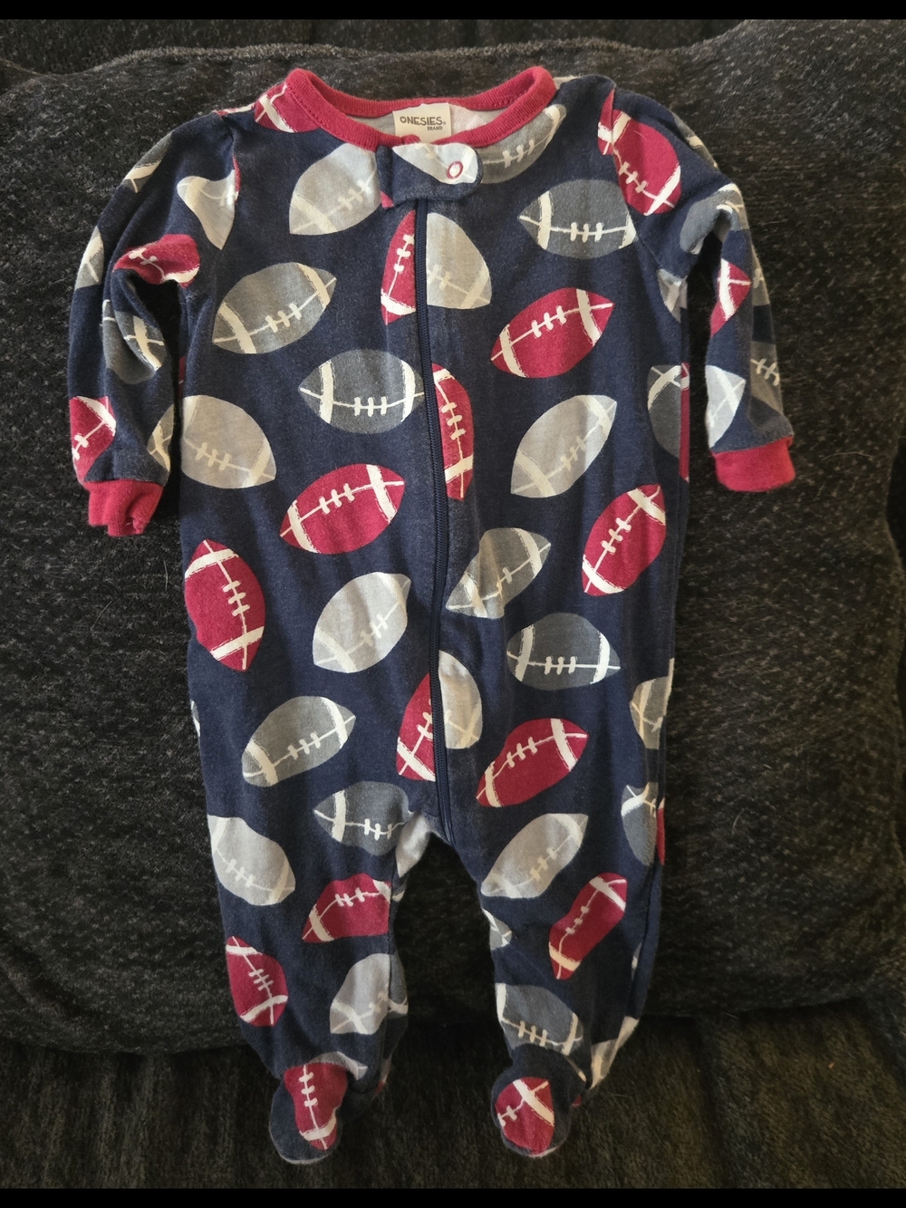 Kids Navy Football Footed One-Piece Pajama